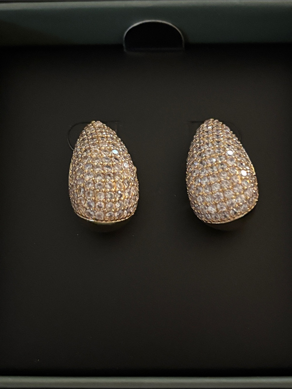 Gold Pavé Teardrop Stud Earrings with Clear Crystals